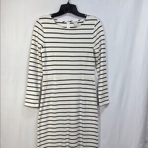 🍓 J.Crew Black and cream knit Striped long sleeve round neck Maxi Dress